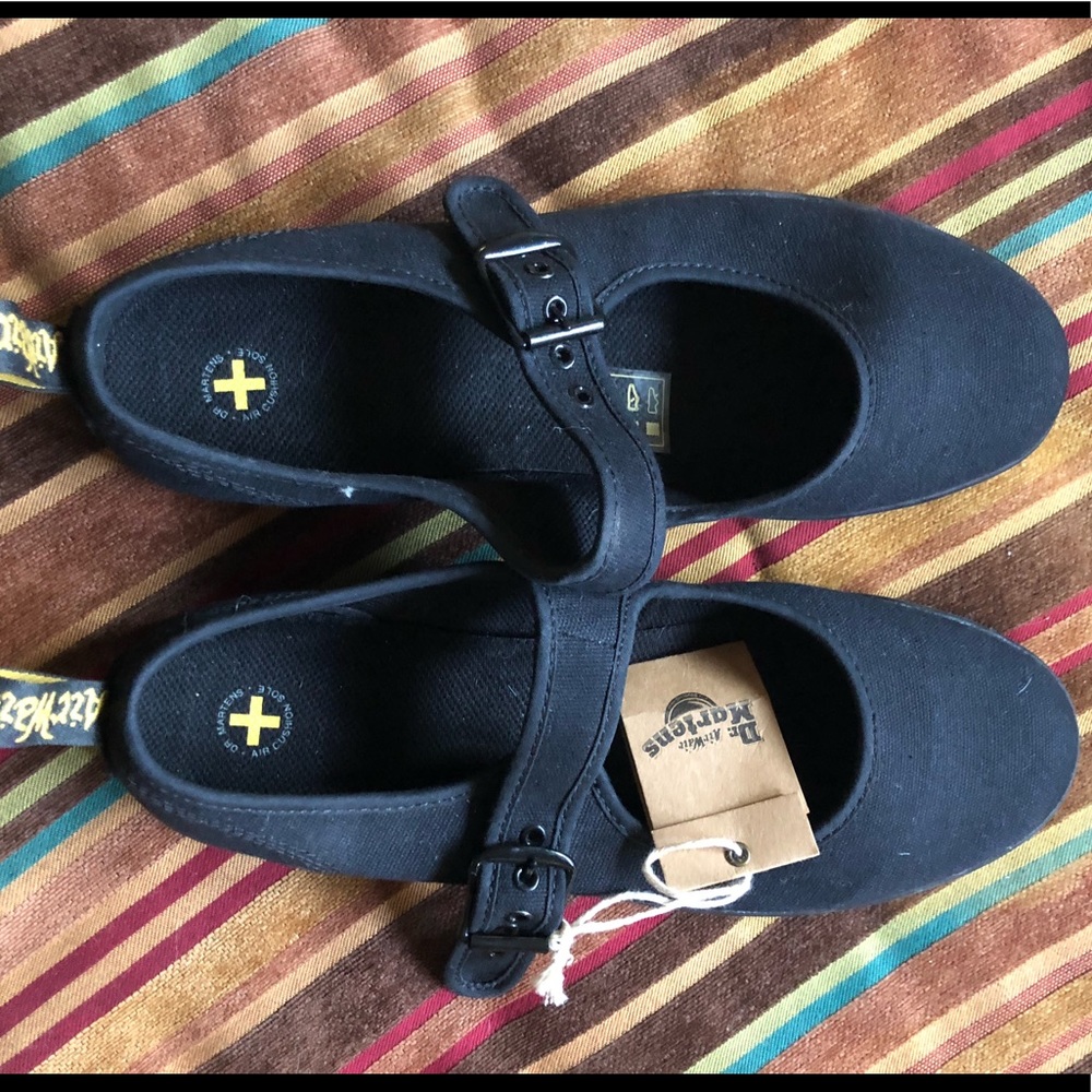 Black fabric Mary Janes by Dr. Marten.